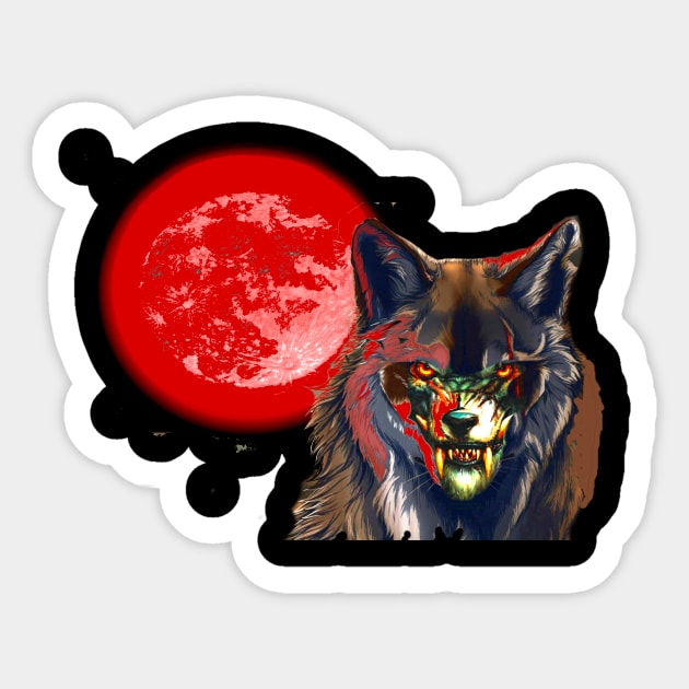 BLOOD MOON WOLF Sticker by Horrific Humor